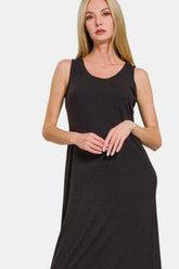 Zenana Scoop Neck Wide Strap Tank Dress OutfitFlow
